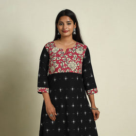 Black Srikalahasti Mosaic Fusion Cotton A-Line Ikat Kurta for Women