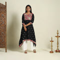 Black Srikalahasti Mosaic Fusion Cotton A-Line Ikat Kurta for Women