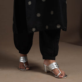 Black - straight buti work spun dupion silk plain kurta set
