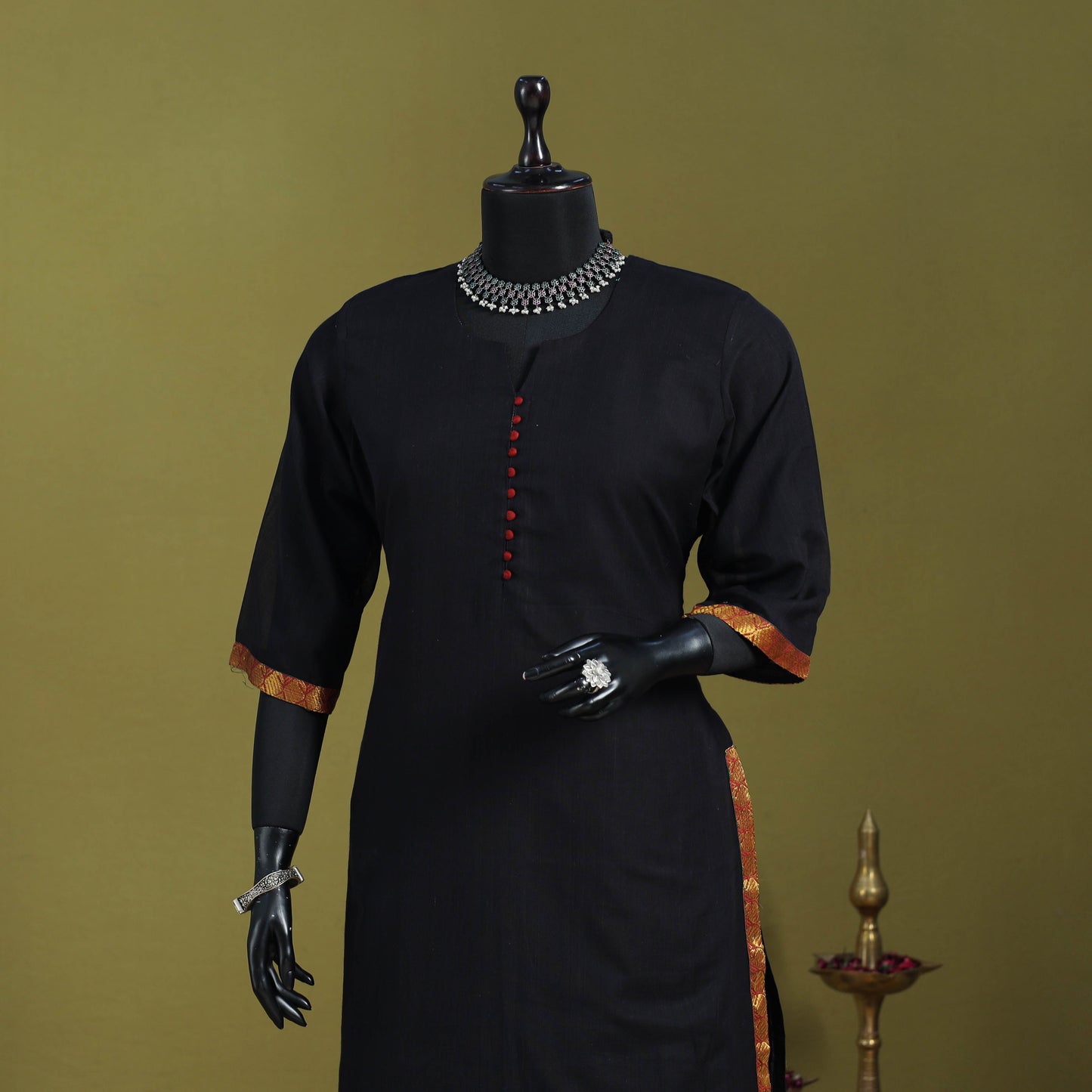 Black - straight cotton dharwad kurta 01 - handcrafted