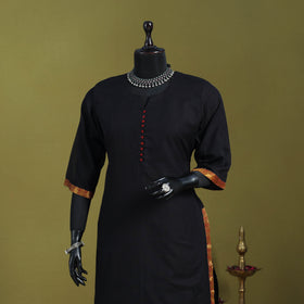 Black - straight cotton dharwad kurta 01 - handcrafted