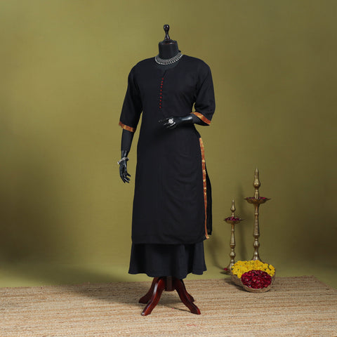 Black - straight cotton dharwad kurta 01 - handcrafted