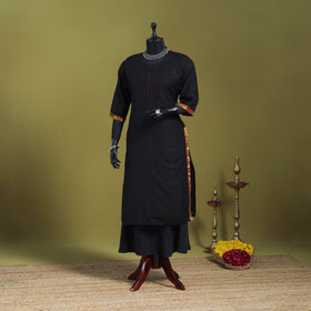 Black - straight cotton dharwad kurta 01 - handcrafted