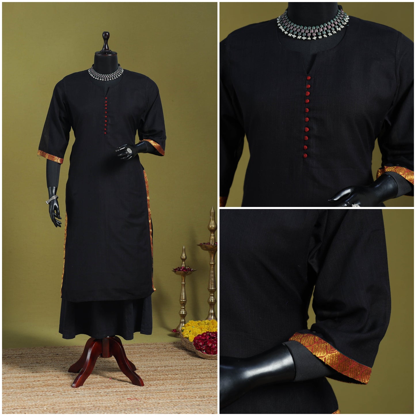 Black - straight cotton dharwad kurta 01 - handcrafted
