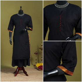 Black - straight cotton dharwad kurta 01 - handcrafted