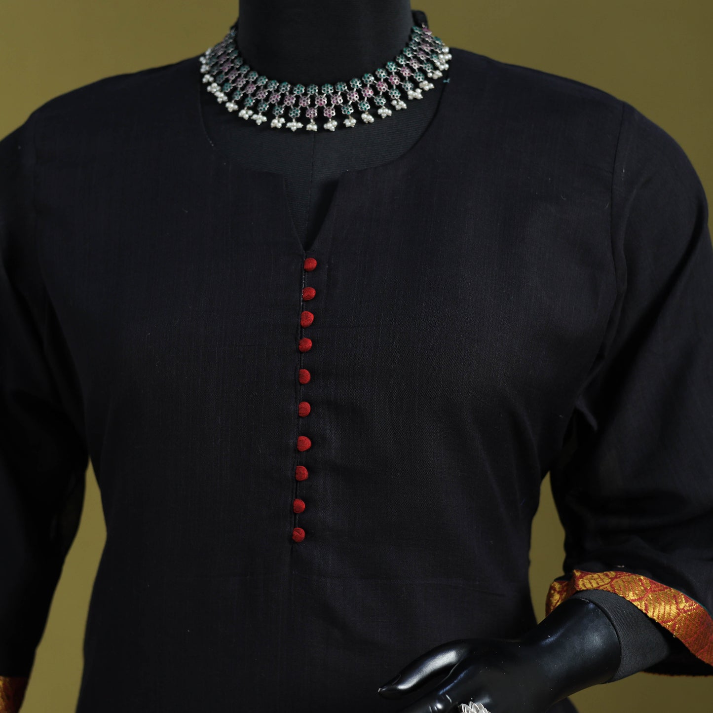 Black - straight cotton dharwad kurta 01 - handcrafted
