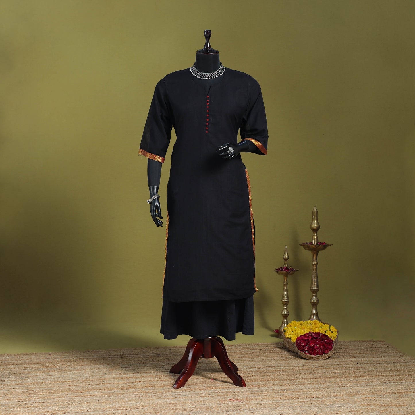 Black - straight cotton dharwad kurta 01 - handcrafted