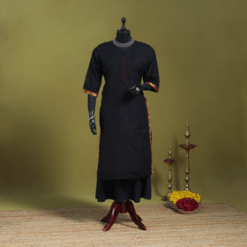 Black - straight cotton dharwad kurta 01 - handcrafted