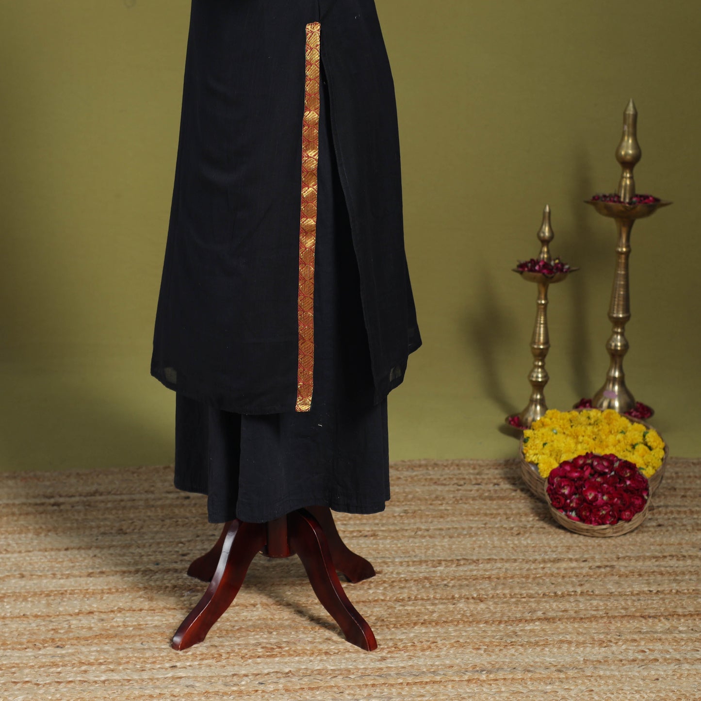 Black - straight cotton dharwad kurta 01 - handcrafted