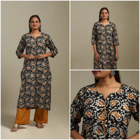 Straight cotton hand batik kurta for women 24 - handcrafted
