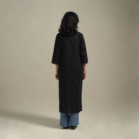 Black - straight cotton jacquard kurta 13 - handcrafted