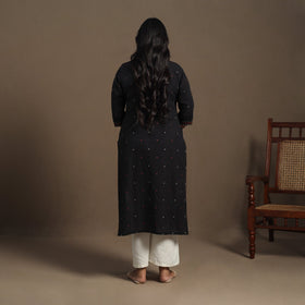 Black Straight Cotton Jacquard Kurta