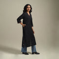 Black - straight cotton jacquard kurta 13 - handcrafted