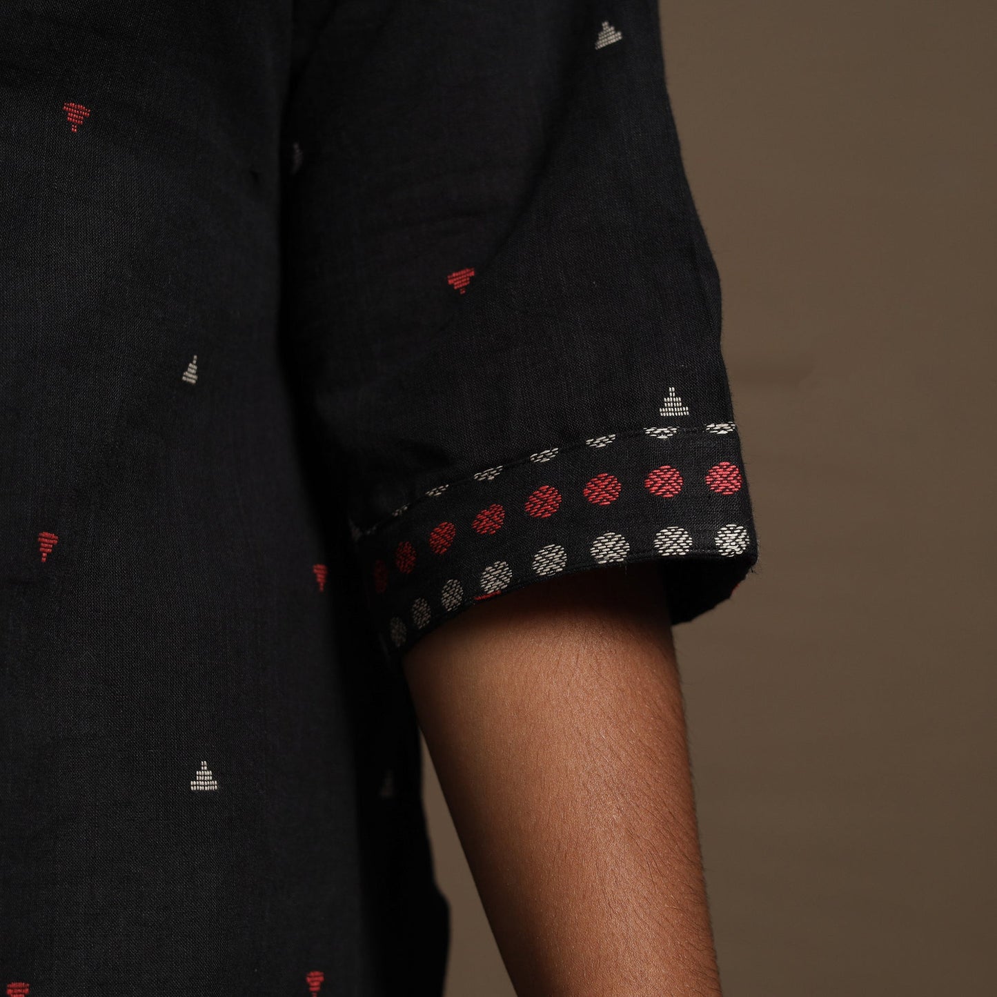 Black Straight Cotton Jacquard Kurta