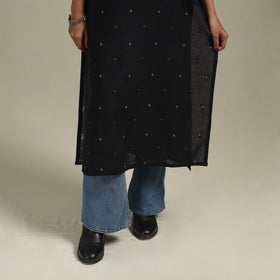 Black - straight cotton jacquard kurta 13 - handcrafted