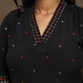 Black Straight Cotton Jacquard Kurta