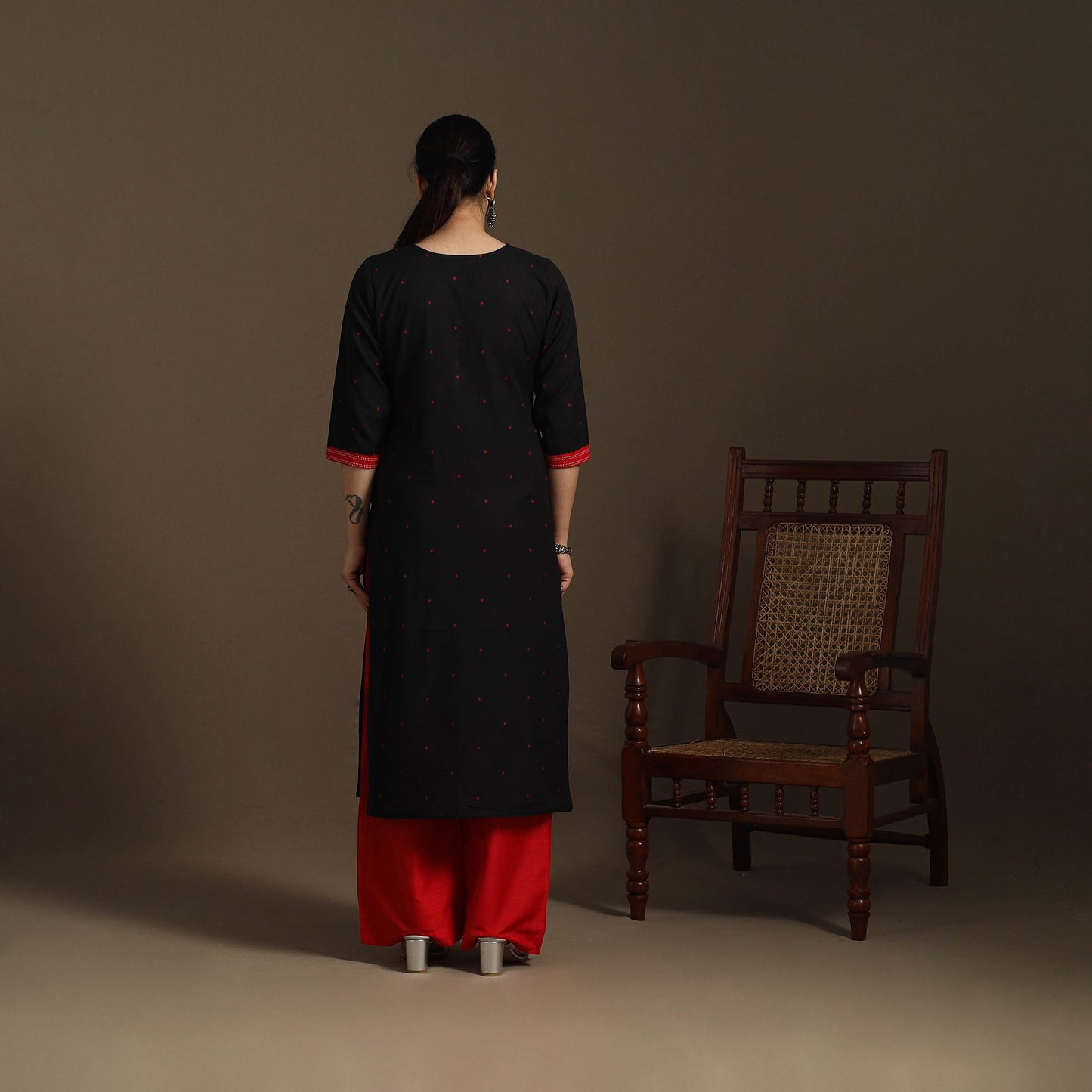 Straight cotton patchwork jacquard kurta for women 15