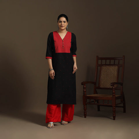 Straight cotton patchwork jacquard kurta for women 15