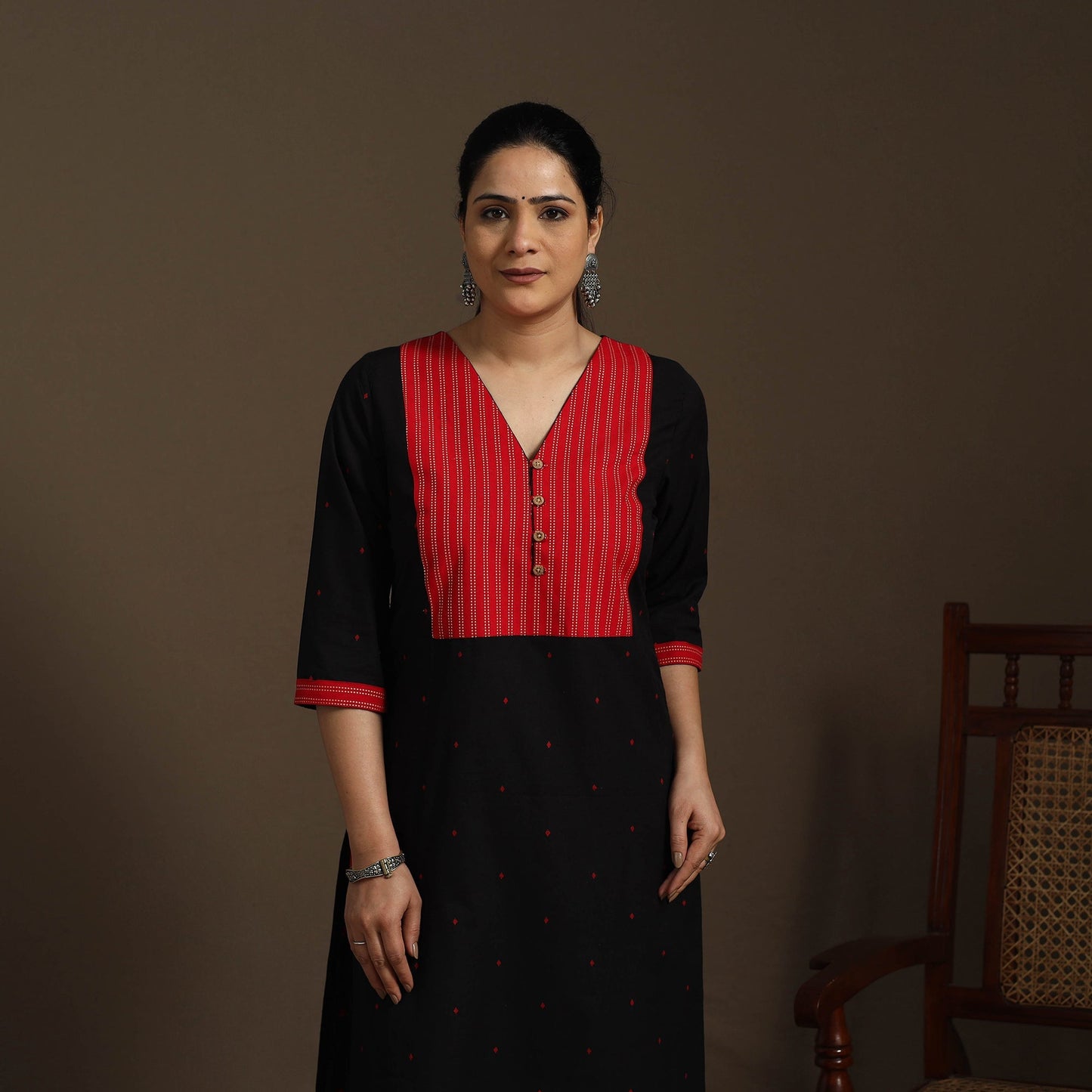 Straight cotton patchwork jacquard kurta for women 15