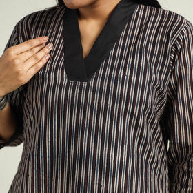 Black - with Stripes Ajrakh Hand Block Printed Cotton A-Line Kurta