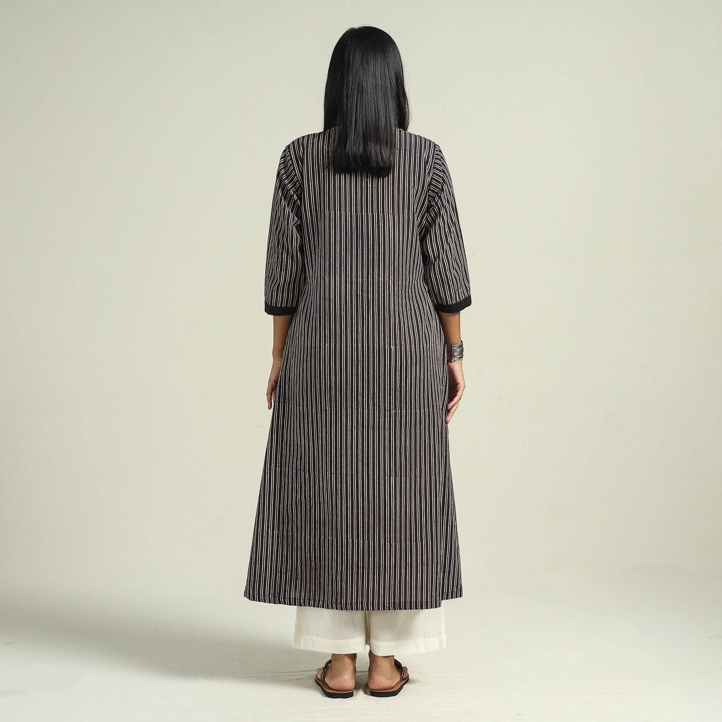 Black - with Stripes Ajrakh Hand Block Printed Cotton A-Line Kurta