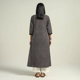 Black - with Stripes Ajrakh Hand Block Printed Cotton A-Line Kurta