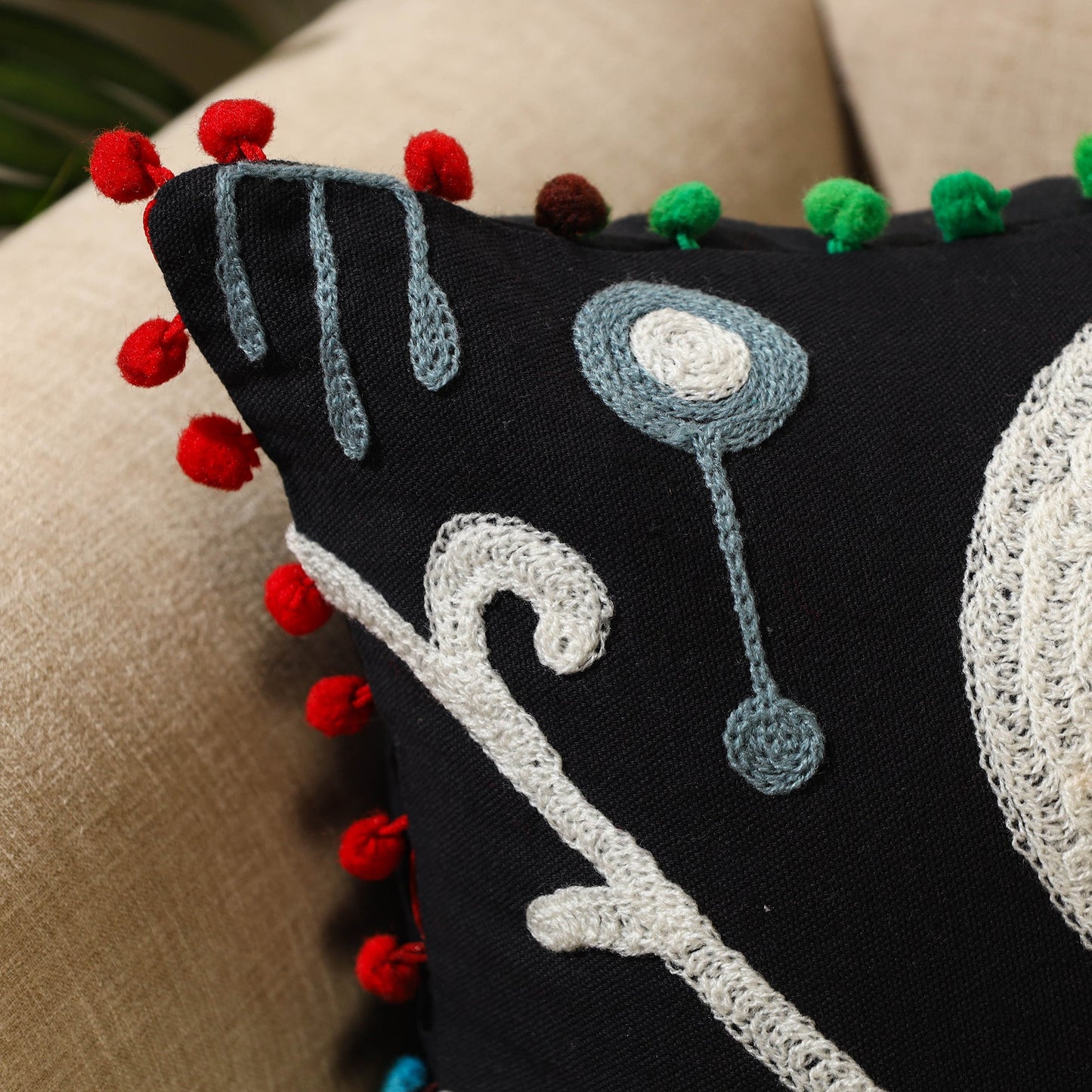 Buy Black Suzani Embroidery Cushion Cover