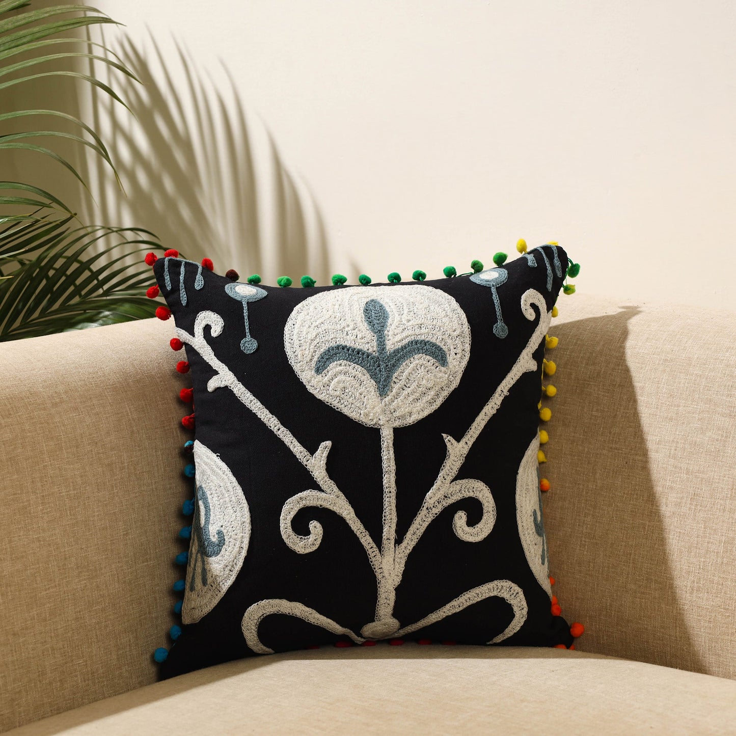 Buy Black Suzani Embroidery Cushion Cover