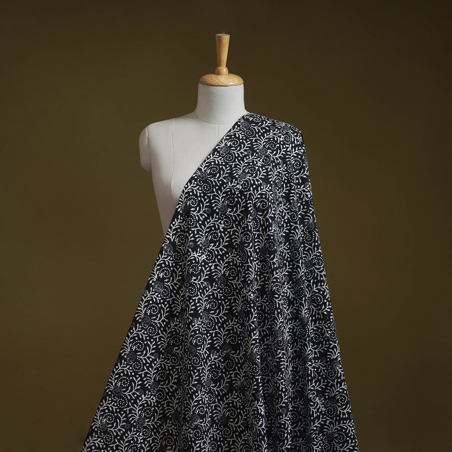 Black - syahi begar cotton hand block bagru print fabric 06