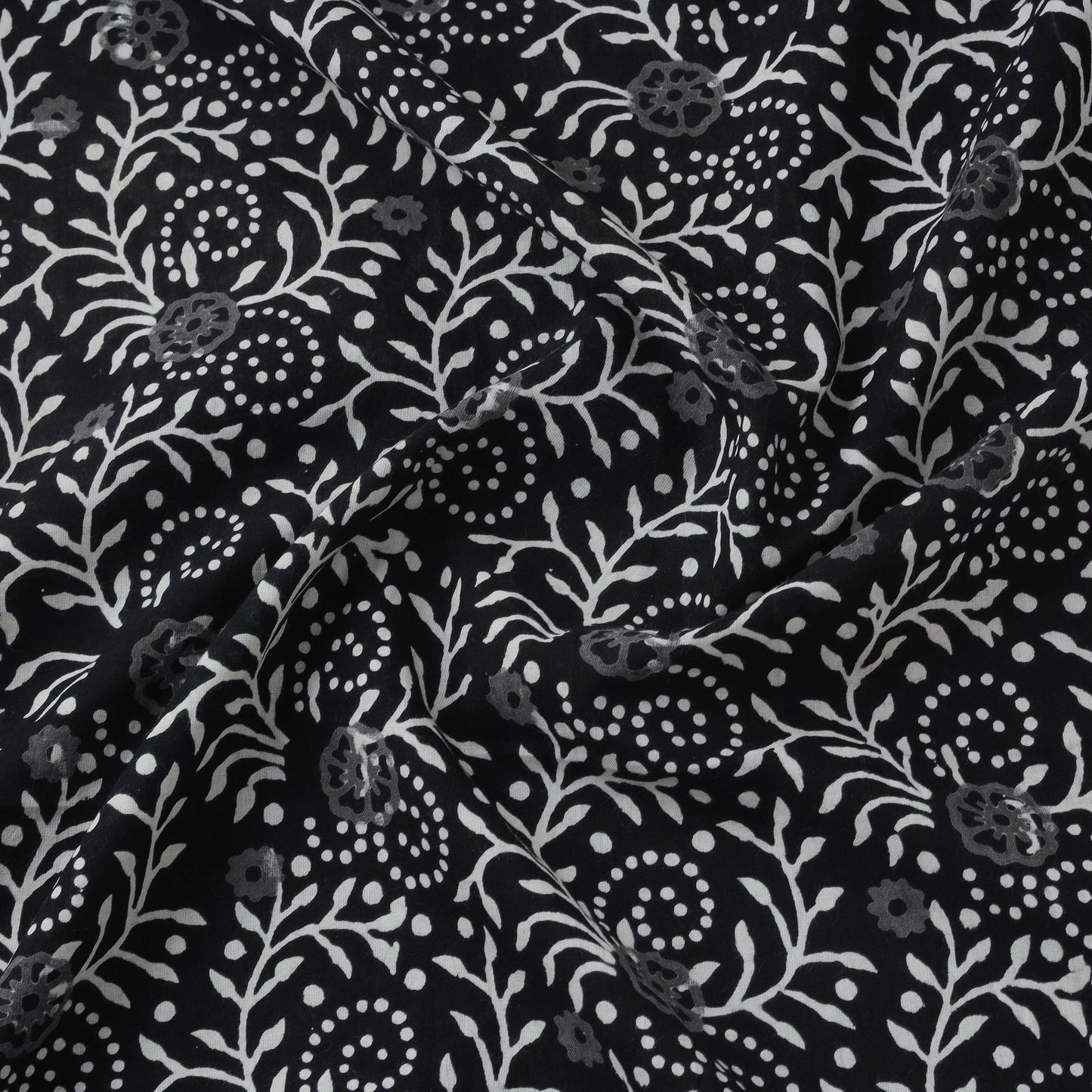 Black - syahi begar cotton hand block bagru print fabric 06