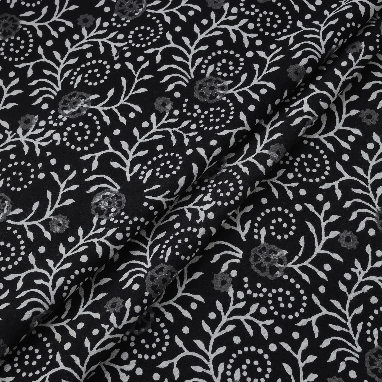 Black - syahi begar cotton hand block bagru print fabric 06