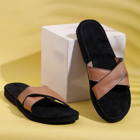 Buy Handcrafted Women's Leather Slippers with Suede Online at iTokri.com