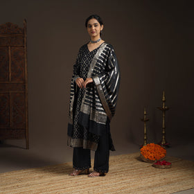 Black - tanchoi silk cotton banarasi kurta set for women