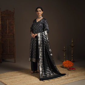 Black - tanchoi silk cotton banarasi kurta set for women