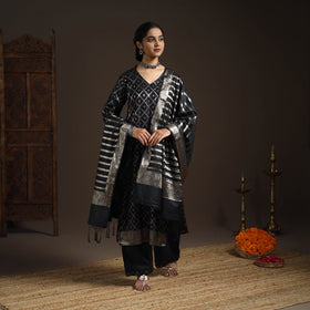 Black - tanchoi silk cotton banarasi kurta set for women