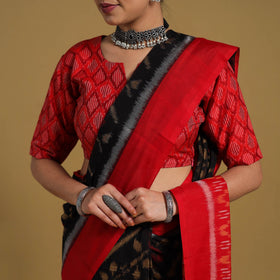 Black Telia Rumal Handloom Cotton Pochampally Double Ikat Saree