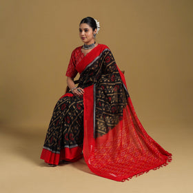 Black Telia Rumal Handloom Cotton Pochampally Double Ikat Saree
