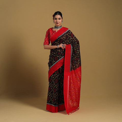 Black Telia Rumal Handloom Cotton Pochampally Double Ikat Saree