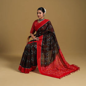 Black Telia Rumal Handloom Cotton Pochampally Double Ikat Saree