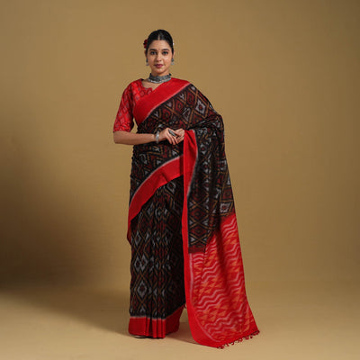 Black Telia Rumal Handloom Cotton Pochampally Double Ikat Saree