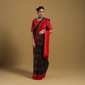 Black Telia Rumal Handloom Cotton Pochampally Double Ikat Saree