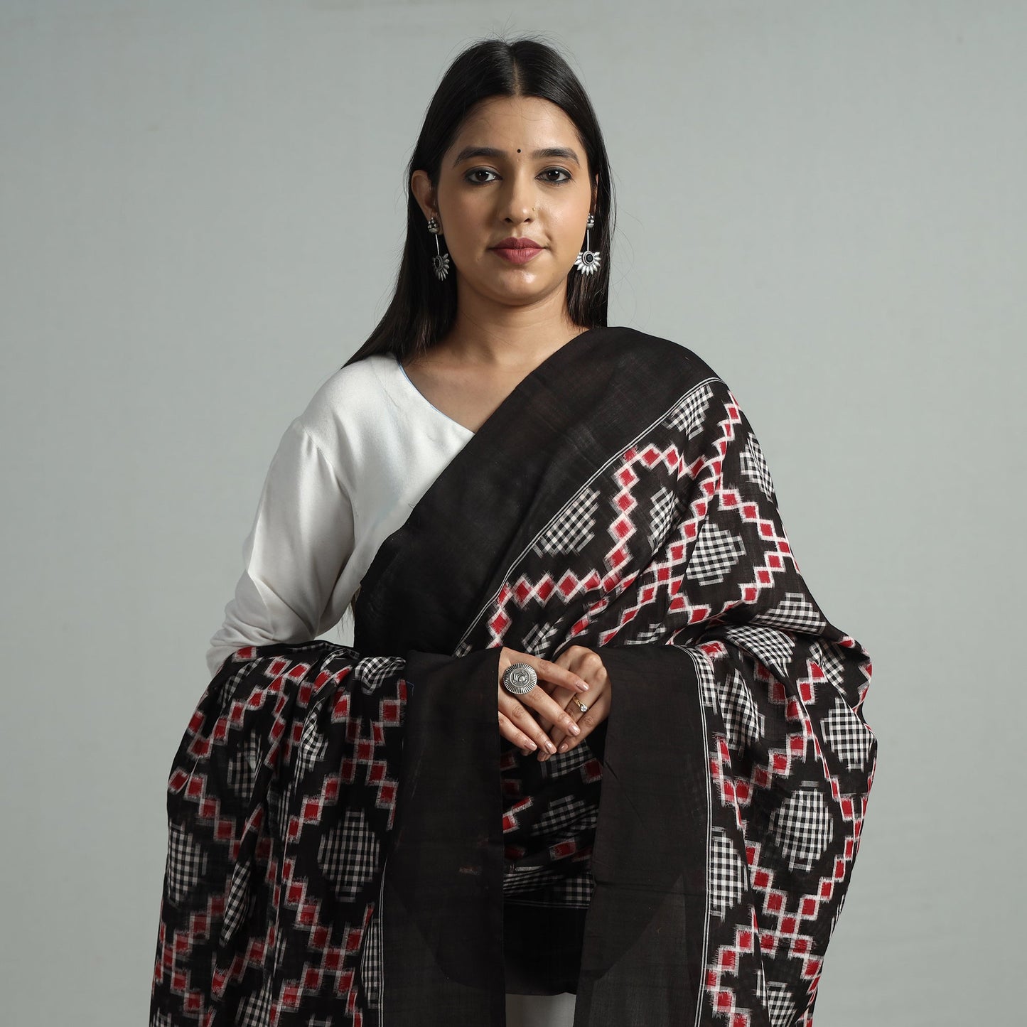 Multicolor - Telia Rumal Pochampally Double Ikat Cotton Handloom Dupatta 72