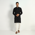 Black - thread buti cotton long plain kurta for men 02