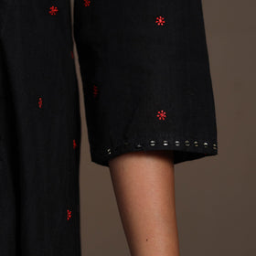 Black - thread buti work cotton plain kurta set (set of 2)