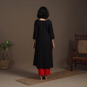 Black - thread buti work cotton plain kurta set (set of 2)