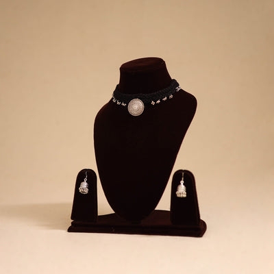 Black - thread work german silver necklace set 10