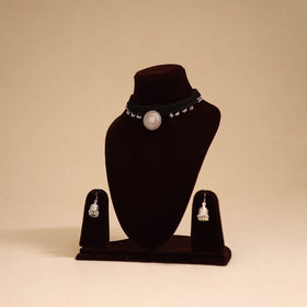 Black - thread work german silver necklace set 10