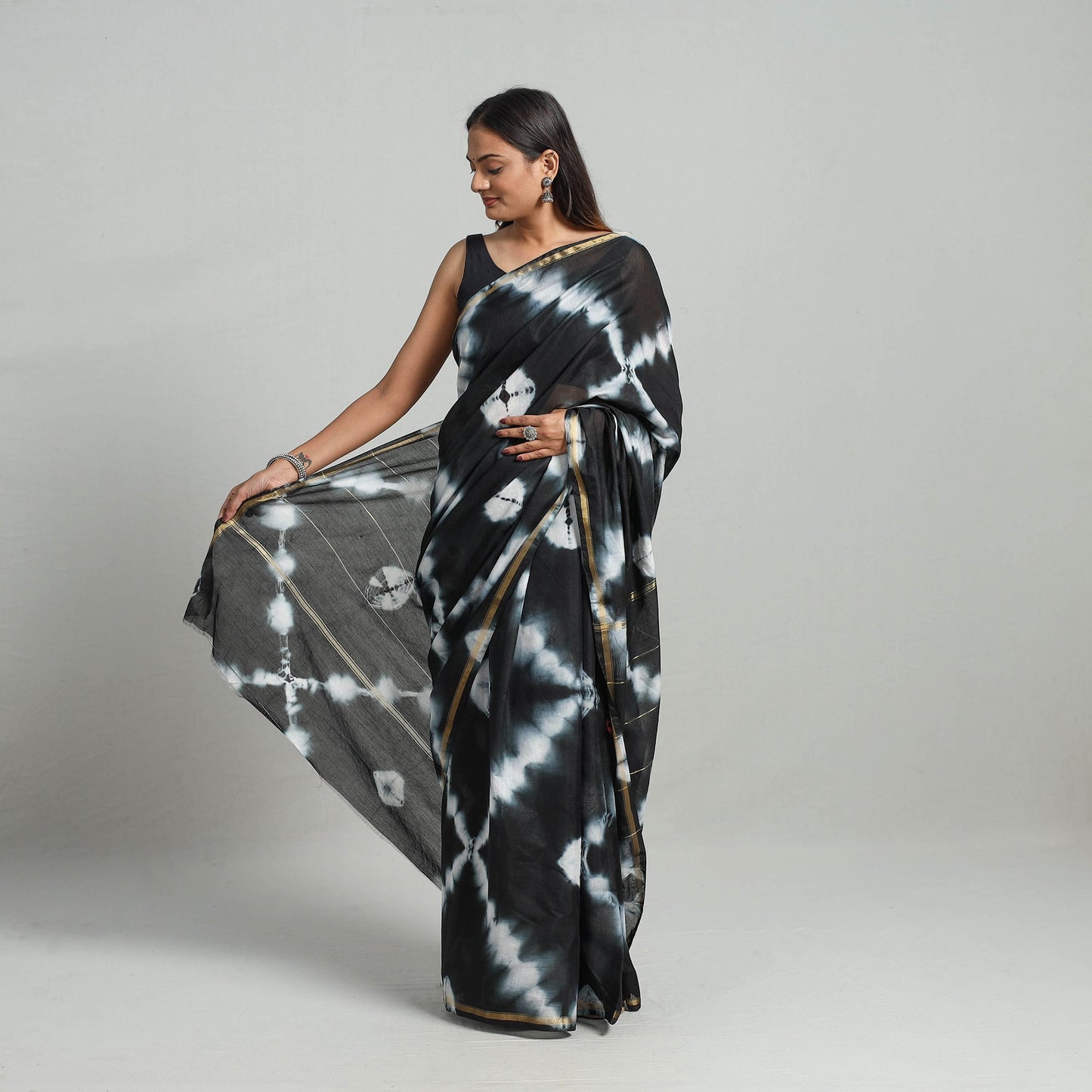 Black Elegant Tie & Dye Shibori Silk Saree Online in India