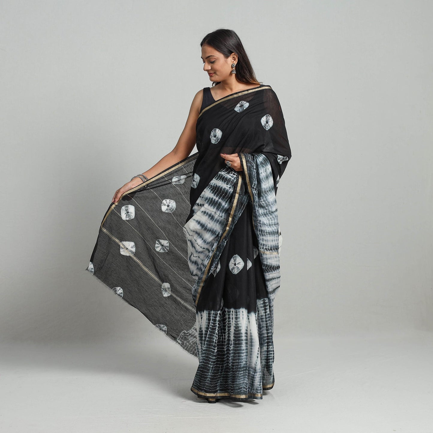Black Elegant Tie & Dye Shibori Silk Saree Online in India