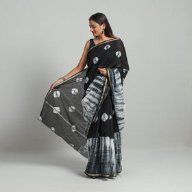 Black Elegant Tie & Dye Shibori Silk Saree Online in India